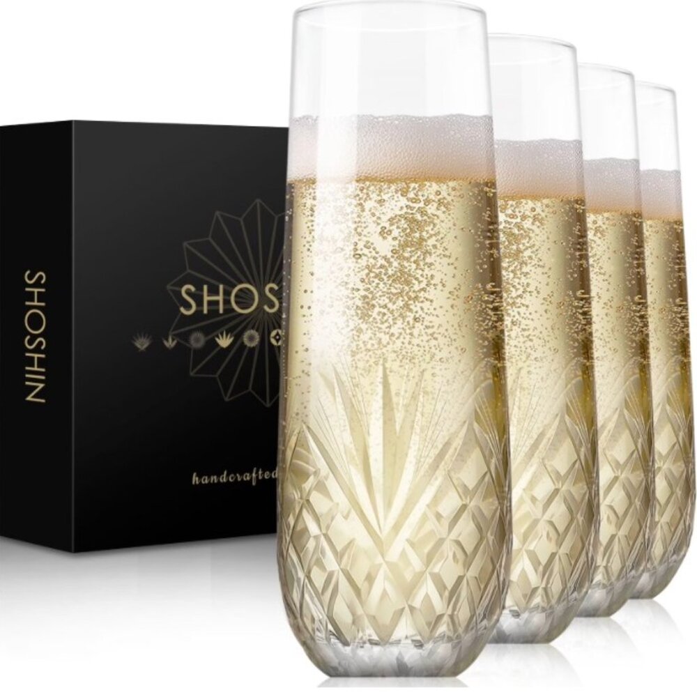 SHOSHIN Stemless Champagne Flutes, Set of 4, Hand Made, New without original box